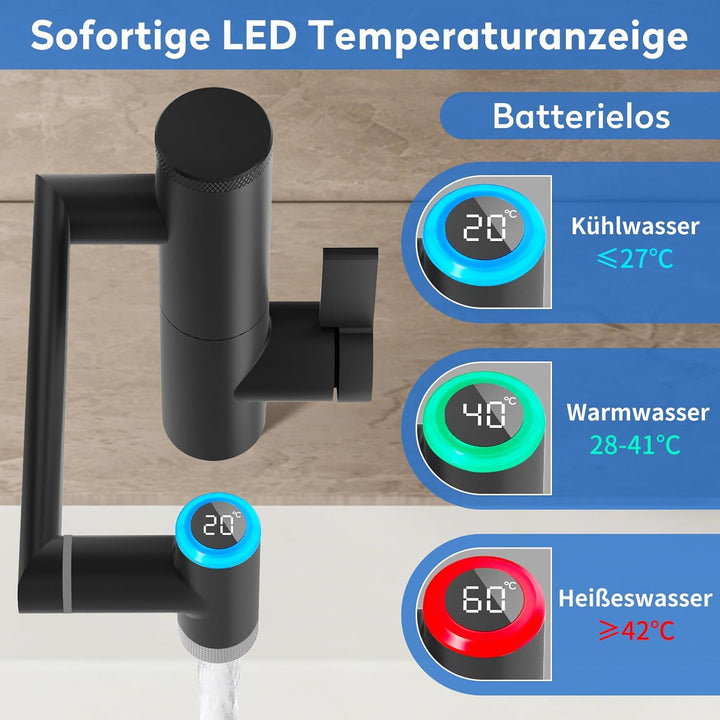 JONKEAN 1080 ° Drehbare Wasserhahn Bad mit Filter, Waschbecken Armaturen mit Temperaturanzeige, Einh