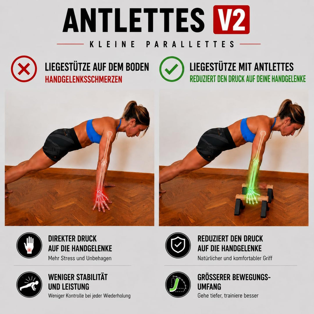 Calisthenics Parallettes aus Holz – Parallettes mit rutschfester Basis aus Stahl | Push Up Bars für