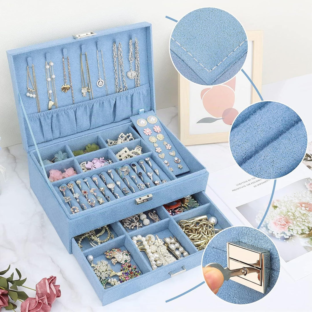 Schmuckkasten, Schmuckkästchen mit Schubladen für Damen Mädchen, Samt Schmuckbox Schmuckschatulle Gr