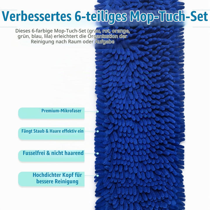 Mikrofaser Wischmopp Bezug, 6PCS Bodenwischer Bezug Stark Saugfähig, Wischbezug Leicht zu Reinigen,