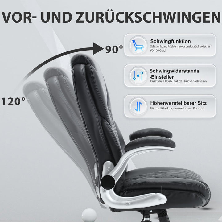 Bosmiller Ergonomischer Bürostuhl mit Einer Tragkraft von 180 kg, hoher Rückenlehne aus PU-Leder, Ve