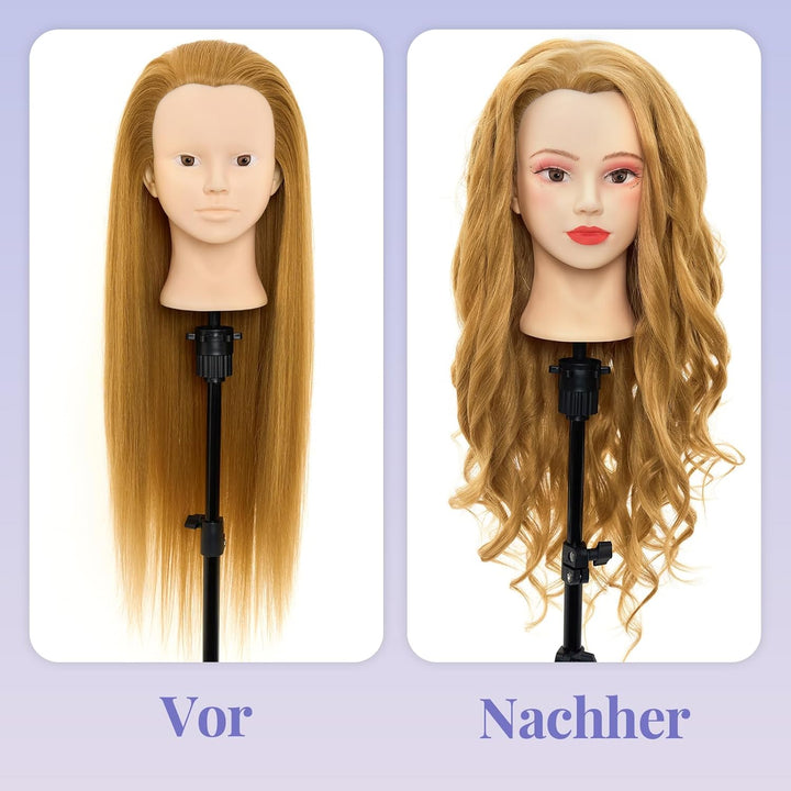 Neverland 26 inch Frisierkopf Friseur mit Ständer 60% Echthaar Haar Schminkkopf Übungskopf Friseur T