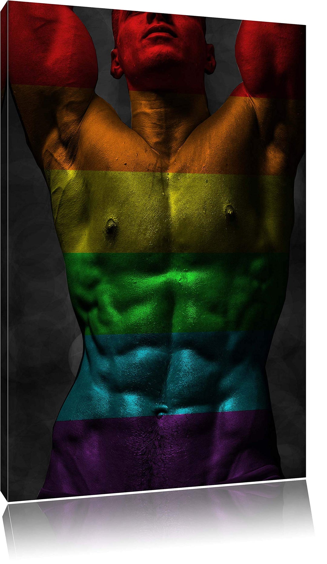 Pixxprint Sixpack Body Mann Regenbogen Format: 100x70 auf Leinwand, 100x70