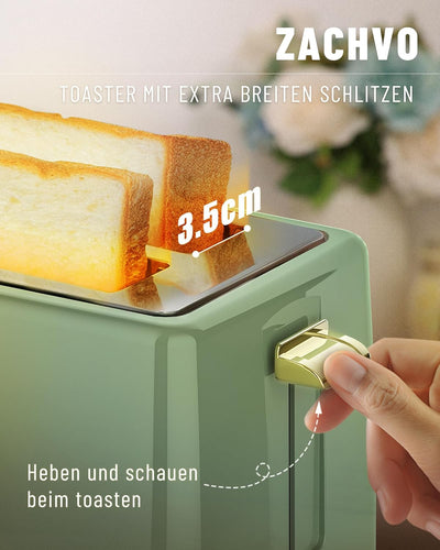 Toaster 2 Scheiben - ZACHVO Toaster mit Brötchenaufsatz, 6 Bräunungsstufe - 850W Toaster mit Herausn