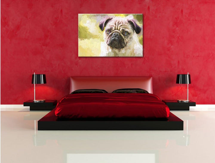 Pixxprint Mopsporträt Kunst / 100x70cm Leinwandbild bespannt auf Holzrahmen/Wandbild Kunstdruck Deko