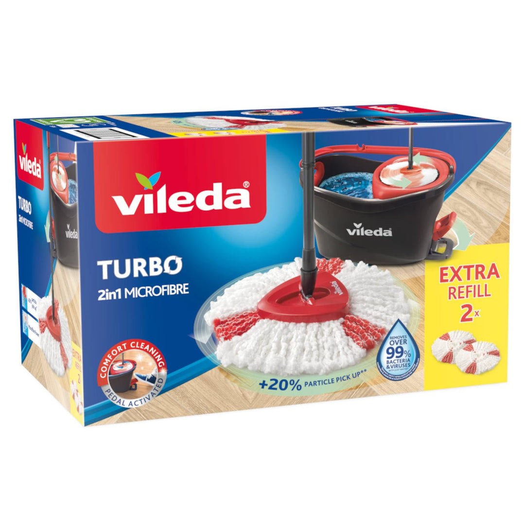 Vileda Easy Wring/Clean Turbo Set Besen mit Eimer + 2 Refill Vileda Turbo, Super Set mit 2 Mikrofase