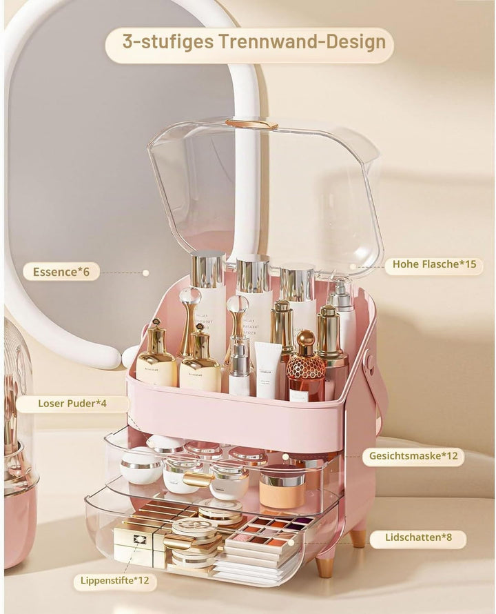 Make-up-Organizer, 2 Schubladen, Kosmetik-Organizer mit Deckel, Hautpflege-Organizer, Badezimmer-The