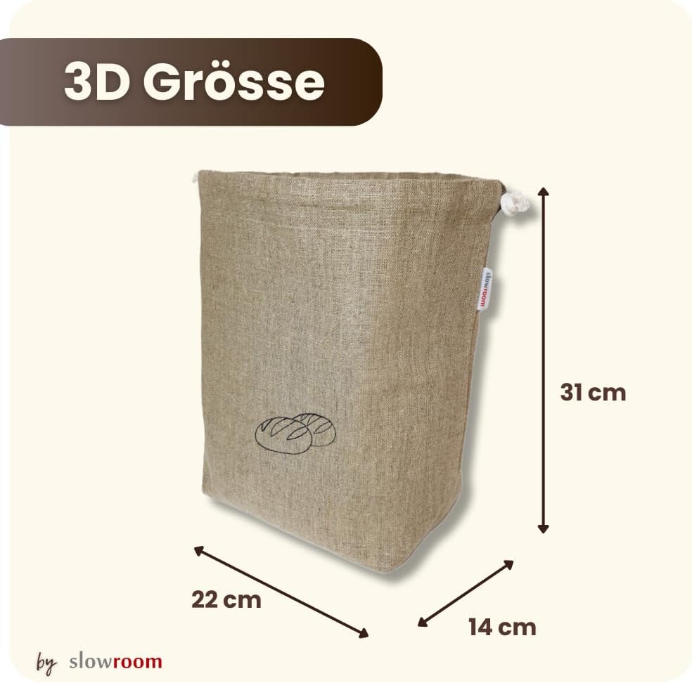 slowroom Brotbeutel 30 x 34 cm und Brotkorb 2 in 1 - Brotkorb Stoff - doppelte Leinenschicht - Brötc