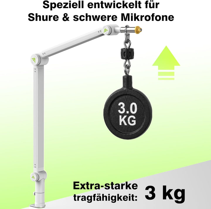 Mikrofon Arm, Max. 3 KG Traglast Mikrofonarm Kompatibel mit Shure SM7B, MV7+ & Co. Gear-Lock für rut
