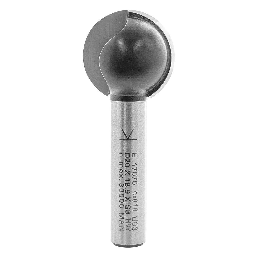 ENT 17070 Kugelfräser HW, Schaft (S) 8 mm, Durchmesser (D) 20 mm, NL 18,93 mm, R 10 mm, T 6 mm, SL 3
