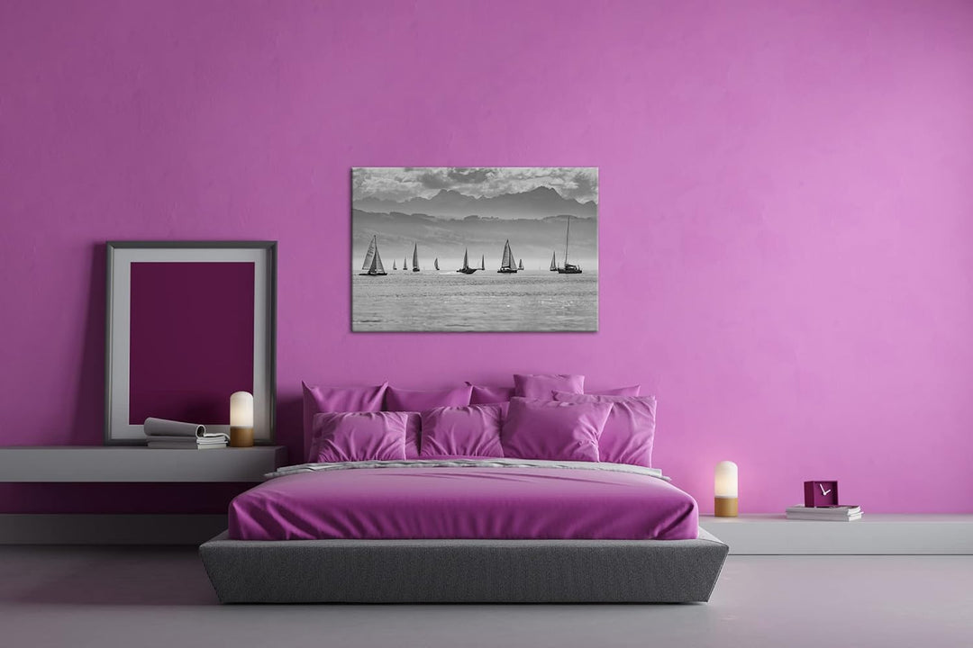 deyoli Meer voller Segelboote Format: 80x60 als Leinwand, Effekt: Schwarz&Weiss, Motiv fertig gerahm