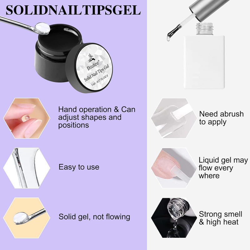 Biutee Nagel Tips Set mit Kleber 500 Stück Nagel Tips für Gelnägel, Glue Gel Press on Nails, Mini UV