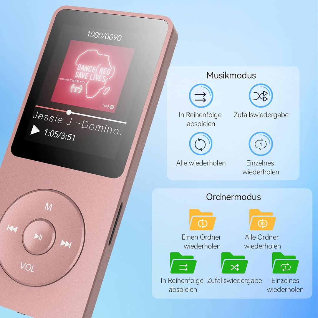 AGPTEK 64GB Klassischer MP3 Player, Laufzeit bis zu 70 Stunden, HiFi, Kleiner MP3-Player für Kinder/