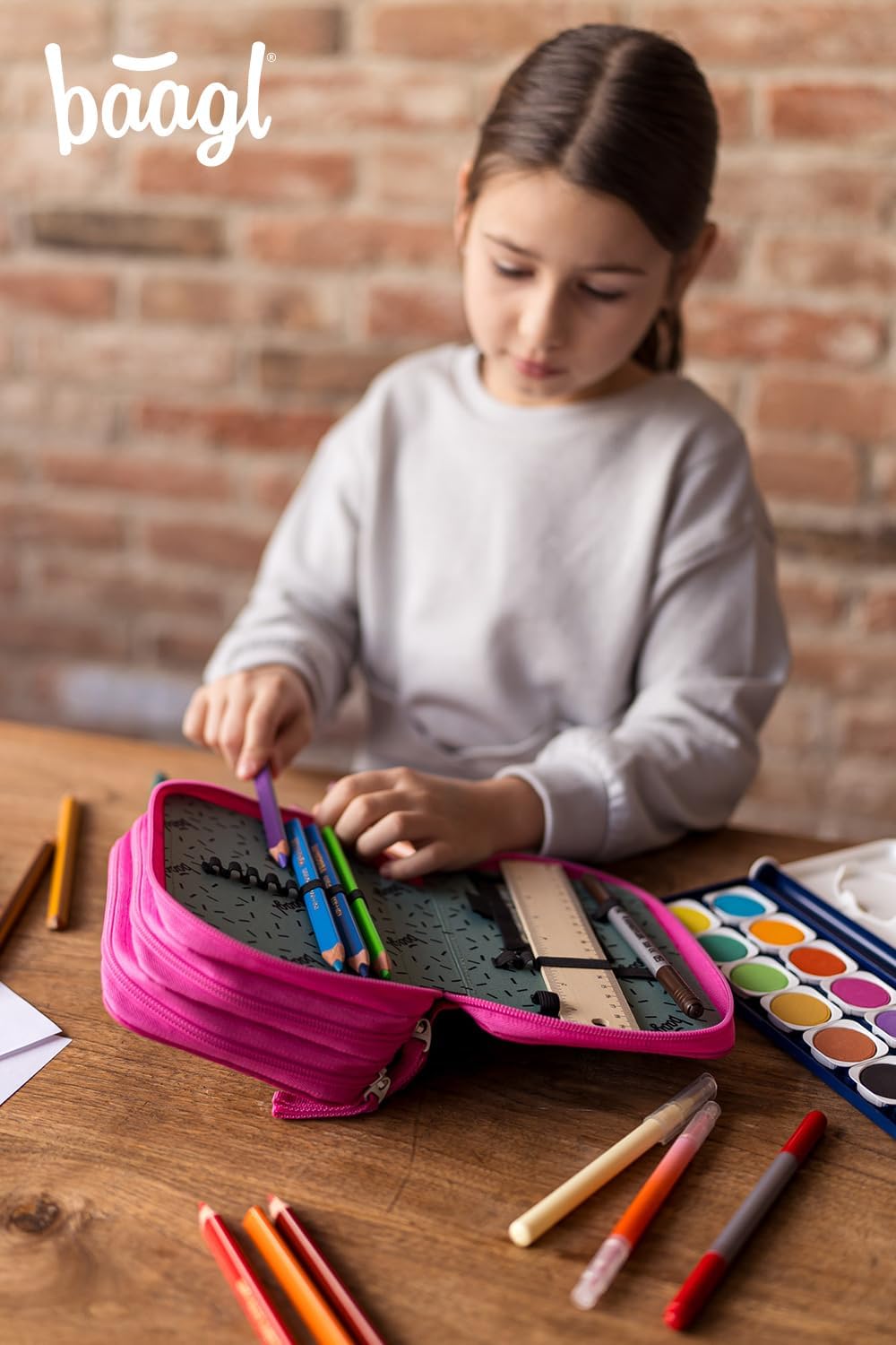 Baagl 3 Fach Federmäppchen für Jungen Mädchen, Schulmäppchen für Schreibwaren, Schulsachen Federtasc