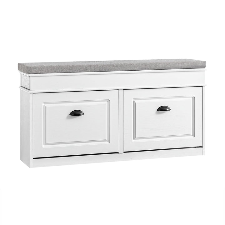 SoBuy Schuhbank mit Sitzfläche und 2 Klappen, schmaler Schuhschrank mit Sitzbank & Schuhregal platzs