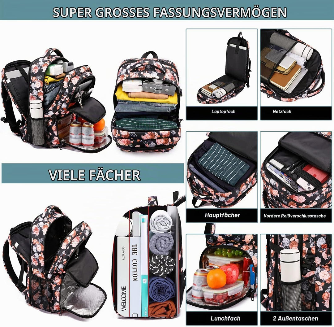 Rucksack Damen gross mit Laptopfach &amp; Anti Diebstahl Tasche für Ausflüge,wasserdicht Grosser 17 Zoll