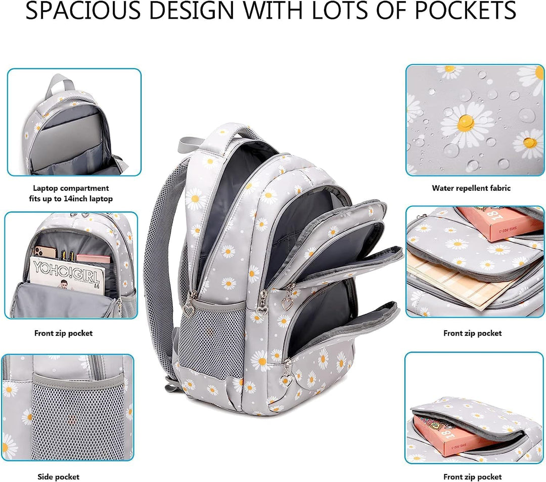 SIVENKE Schulrucksack Mädchen Teenager Damen Schultasche Rucksack Set Gänseblümchen Schulranzen für