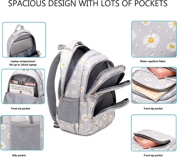 SIVENKE Schulrucksack Mädchen Teenager Damen Schultasche Rucksack Set Gänseblümchen Schulranzen für