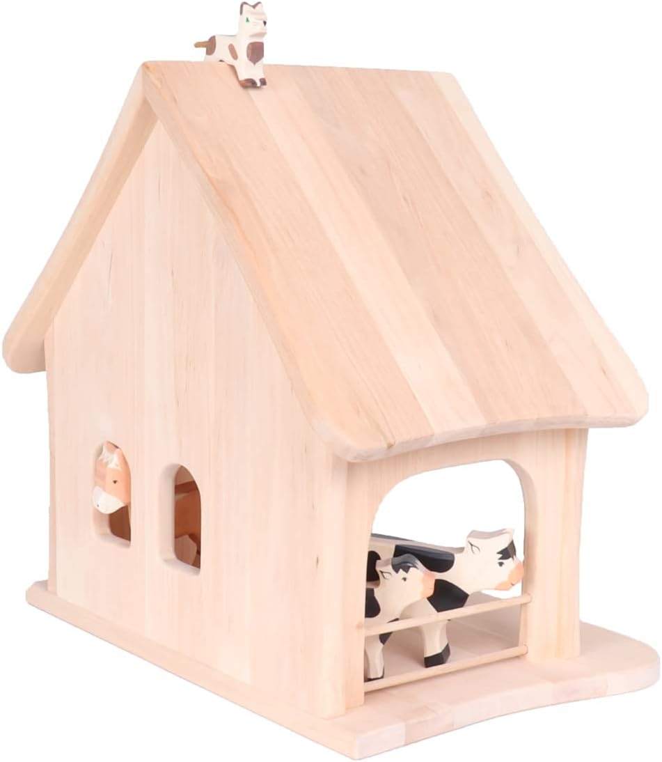Holzspielzeug Peitz Kleine Massivholz-Weihnachtskrippe 2444 - Kinder-Bauernhof - Krippenstall