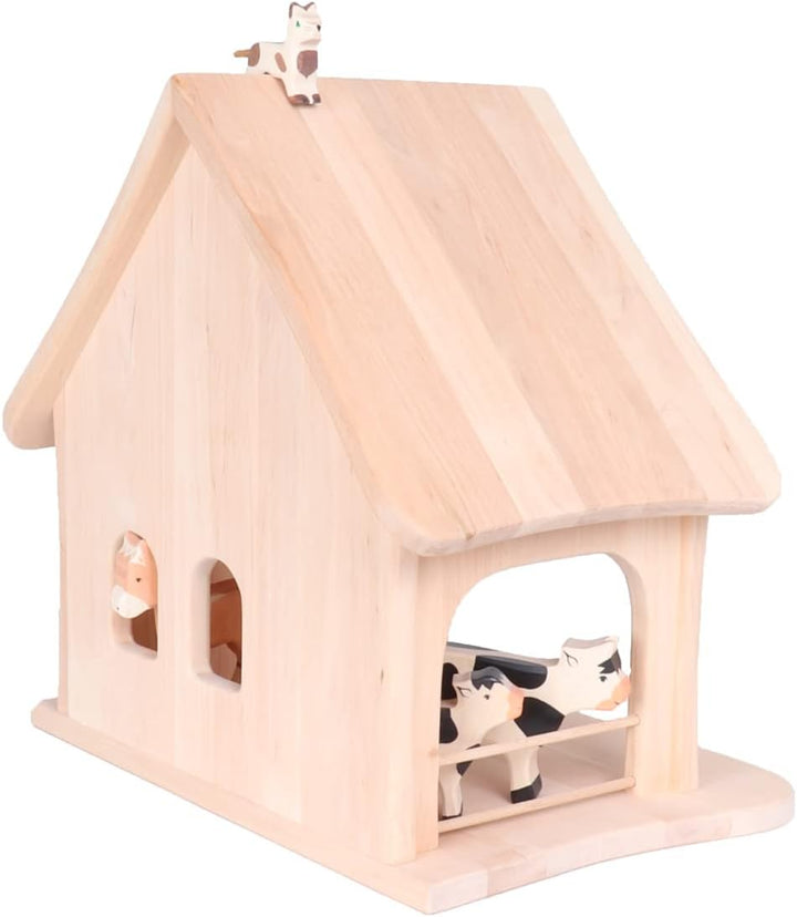 Holzspielzeug Peitz Kleine Massivholz-Weihnachtskrippe 2444 - Kinder-Bauernhof - Krippenstall