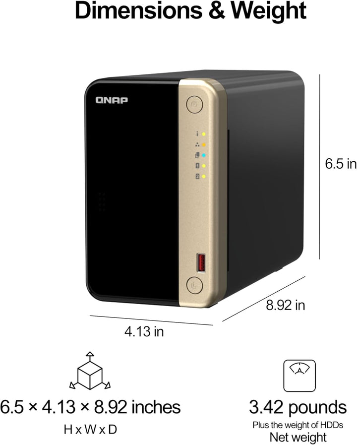 QNAP TS-264-8G-24ST-US 2 Bay Hochleistungs-Desktop-NAS mit 4 TB Speicherkapazität, vorkonfiguriertes