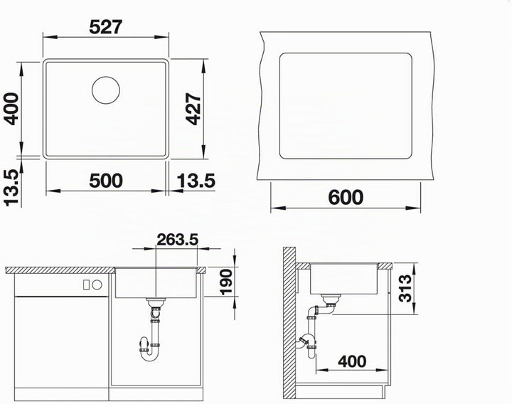 BLANCO SUBLINE 500-F | SILGRANIT anthrazit | Einbauart: Flächenbündig | ohne Ablauffernbedienung | 6