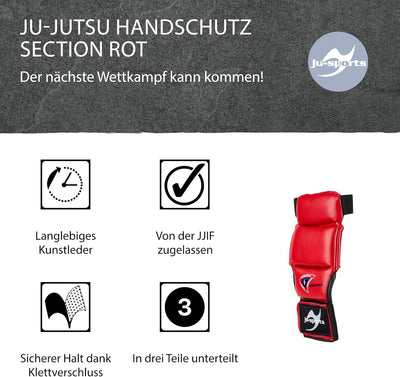 Ju-Sports Handschutz Ju Jutsu Section - rot, PU I Wettkampf Handschoner für Kampfsport mit Klettvers