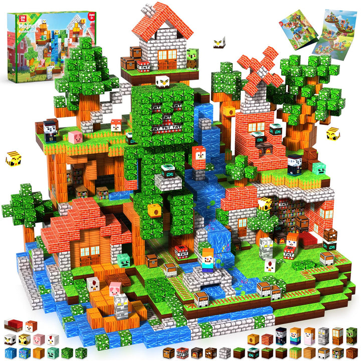 Goody King Magnetische Bausteine 300 Teile Set: Magnetbausteine Wald-Bibliothek Thema mit Tieren & S