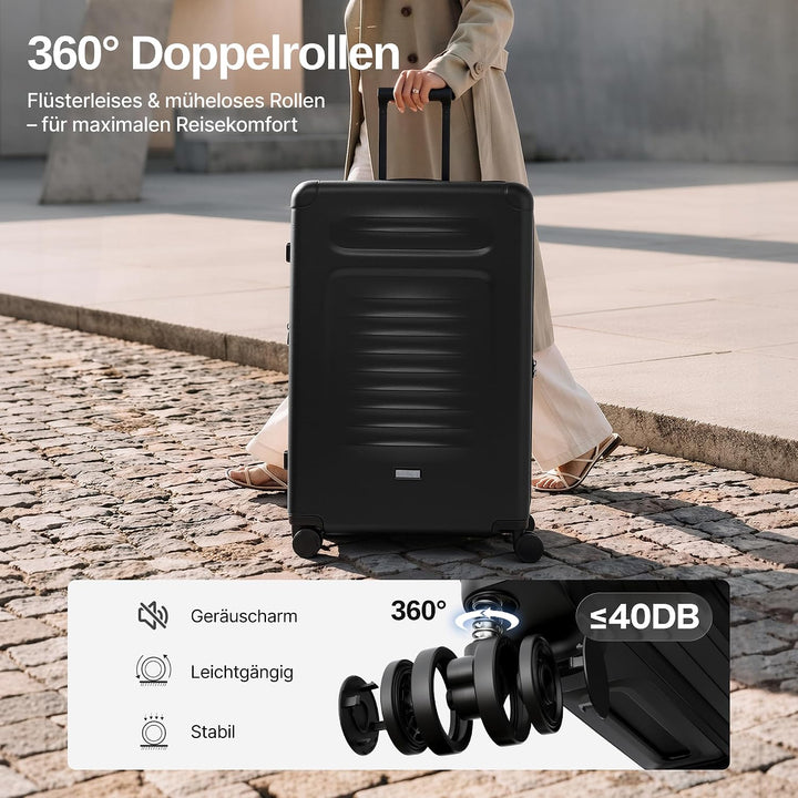 COOLIFE Koffer Gross, Leichter Reisekoffer Gross aus PC,105L–115L Erweiterbar Graphit Schwarz XL, Gr