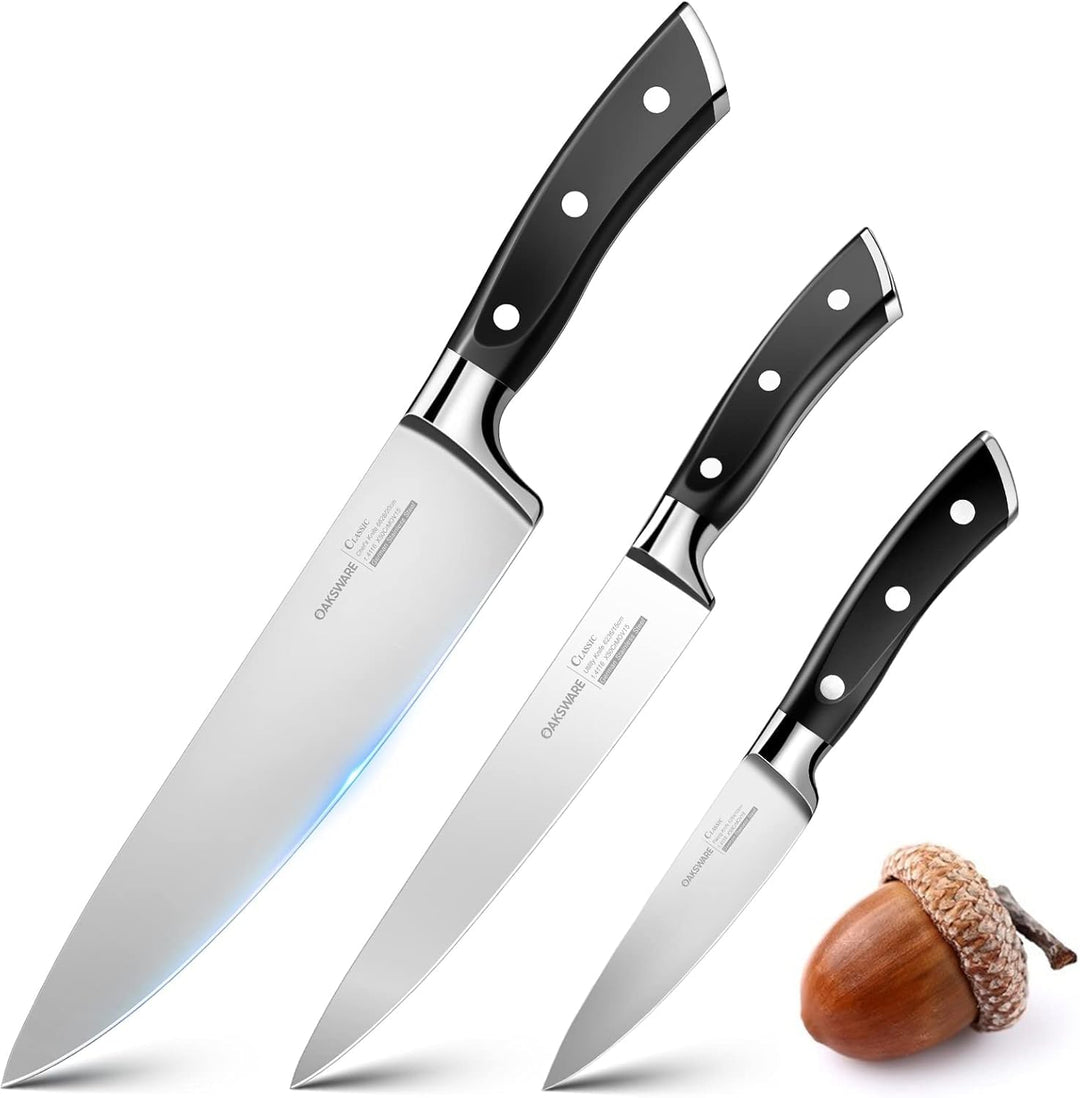 OAKSWARE Messerset, Küchenmesser Set 3-tlg hochwertigem Carbon Edelstahl, Ultra Scharfes Messer set