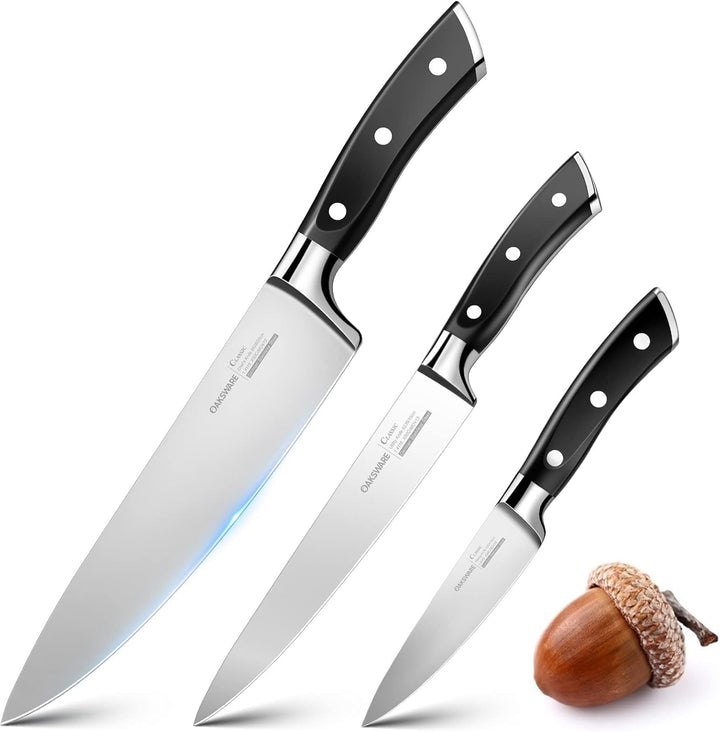 OAKSWARE Messerset, Küchenmesser Set 3-tlg hochwertigem Carbon Edelstahl, Ultra Scharfes Messer set