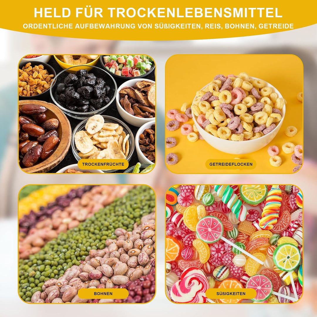 Müslispender 3er Set – 6 Liter Getreidebehälter mit 2 Aufbewahrungsboxen, 8 Etiketten & 2 Löffel, Ro