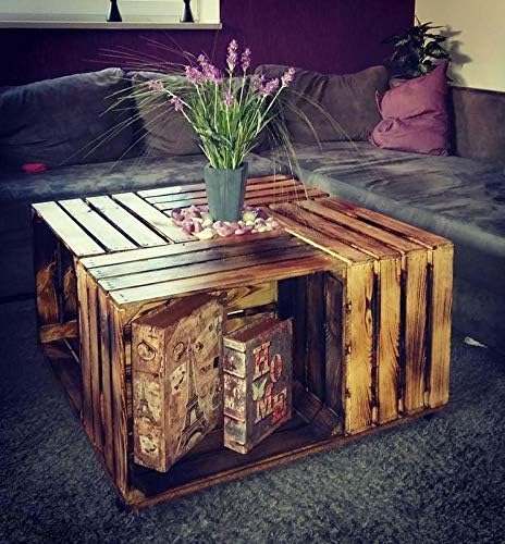 3 Stück geflammte/braune Holzkiste mit Zwischenboden 50cm x 40cm x 30cm Regal Holzregal Wandregal Bo