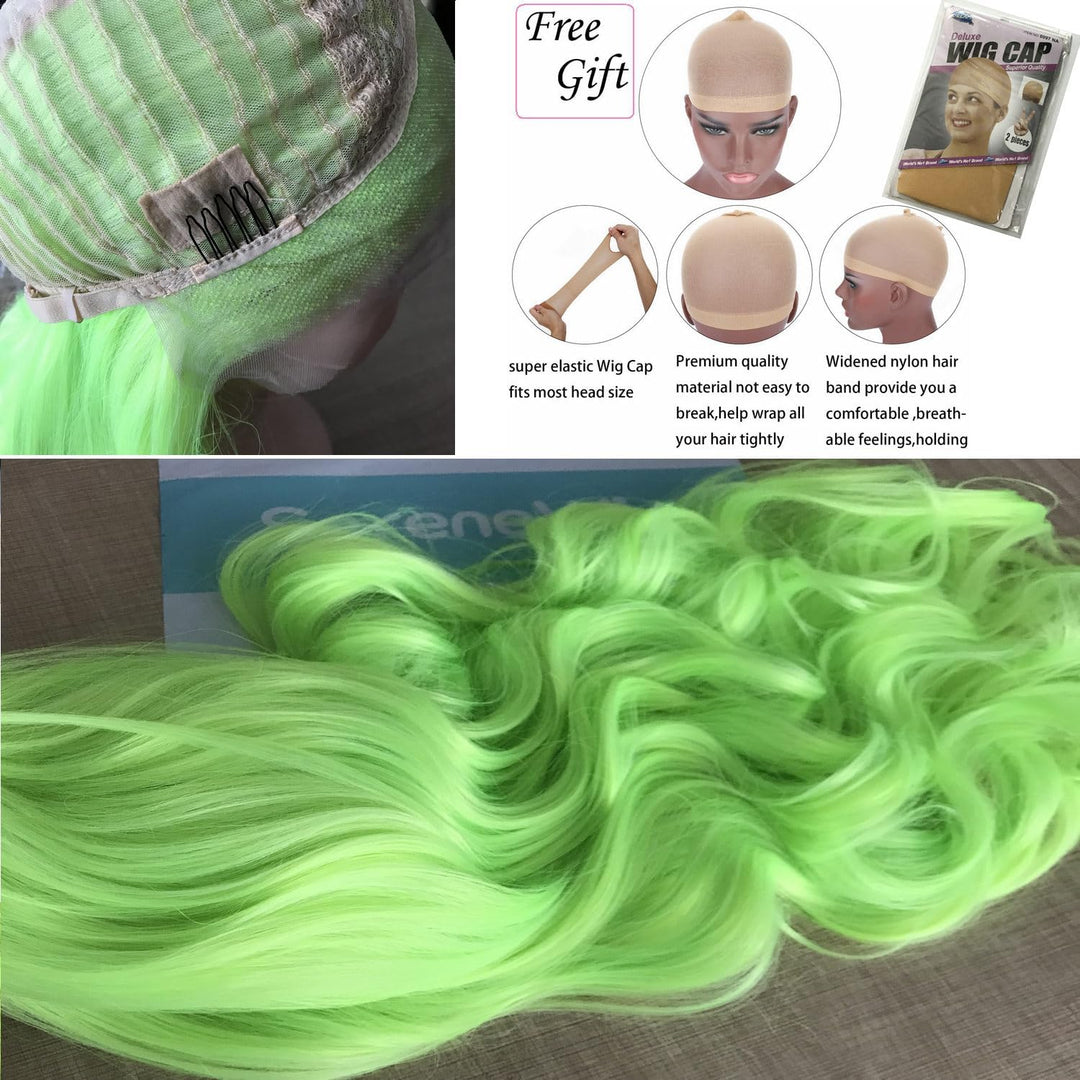 13x2.5" Fluoreszierendes Grün natürlich lange gewellte Perücken synthetische Lace-Front-Perücken für