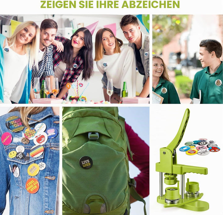 Buttonmaschine, 25+32+58 mm Button Maschine Presse Abzeichen 300 Sets Metall-Nadelrücken Badge-Teile