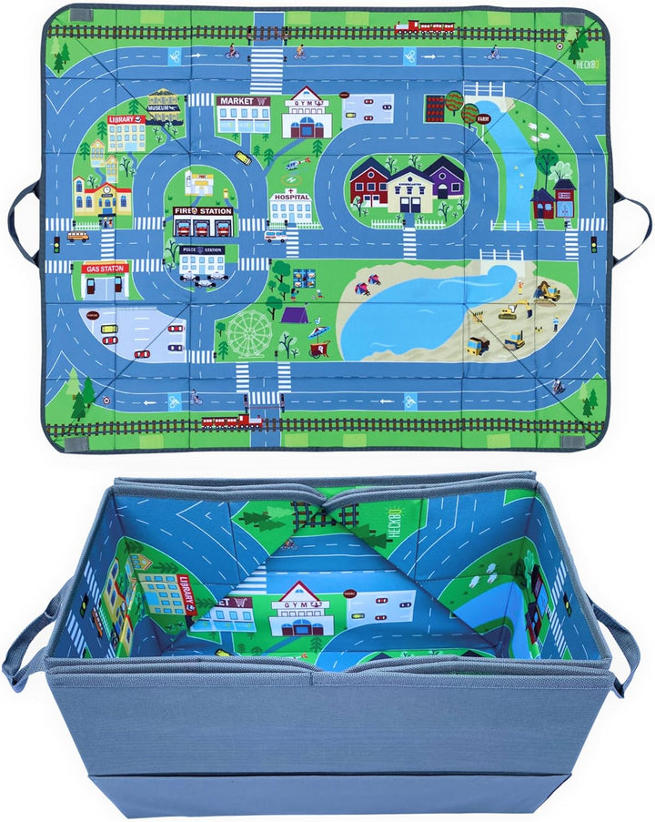 HECKBO - 4-in-1 Auto Organizer und Spielteppich | Kinder Spielzeug-Aufbewahrungsbox | Faltbare Spiel