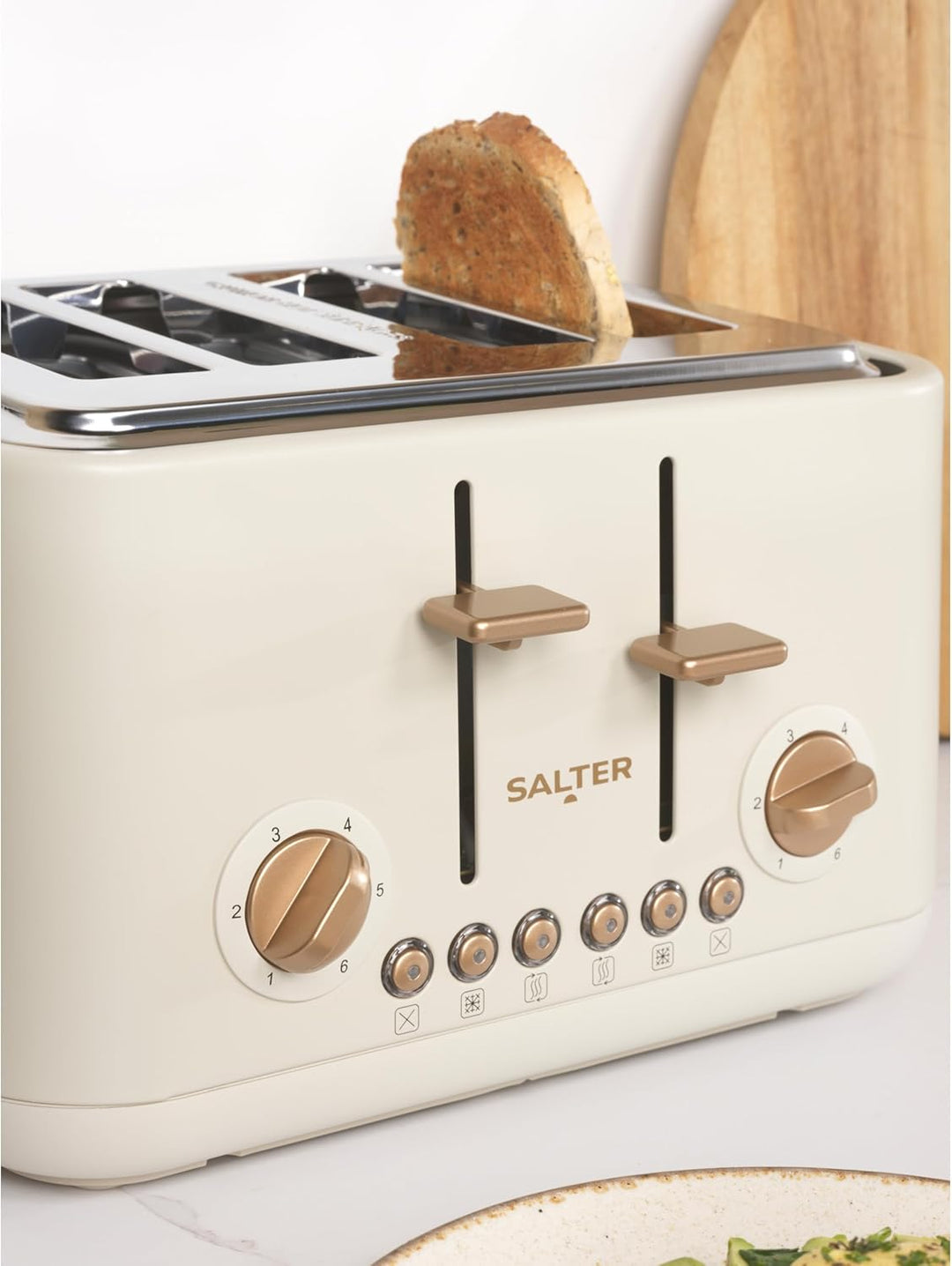 Salter Pebble 4-Scheiben-Toaster – Toaster mit breitem Schlitz, Hochhub-Auswurf, 6 Bräunungsstufen,
