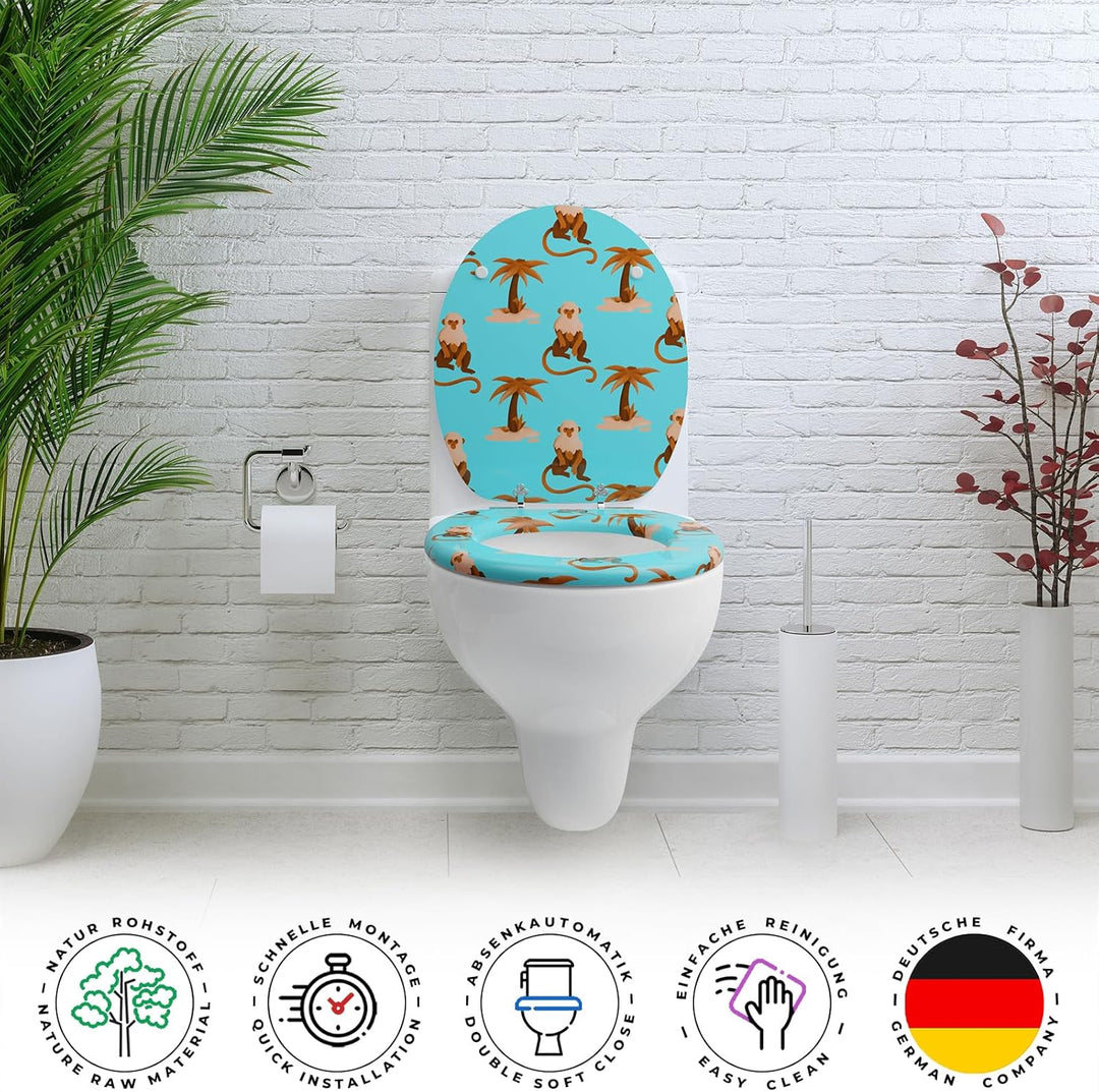 Premium WC Sitz mit Absenkautomatik – hochwertige Toilettendeckel aus Holz, viele bunte Motive, hohe