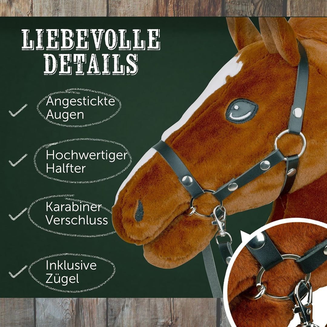 Pink Papaya Hobby Horse Merle, mit Halfter und Trense, Steckenpferd fürs Hobby Horsing, Pferd zum Re