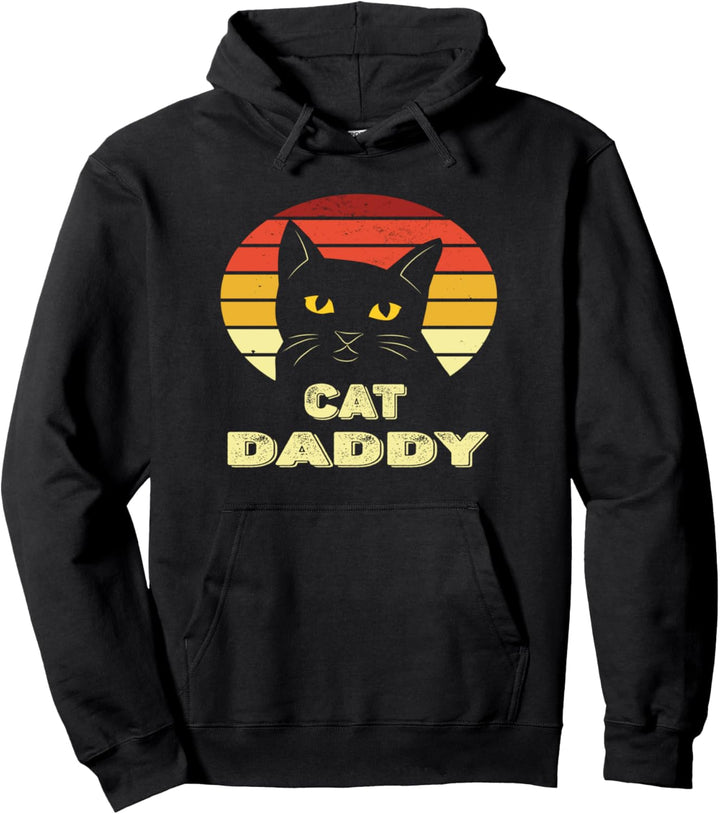 Vintage Cat Daddy Retro Distressed Cat Dad Fathers Pullover Hoodie