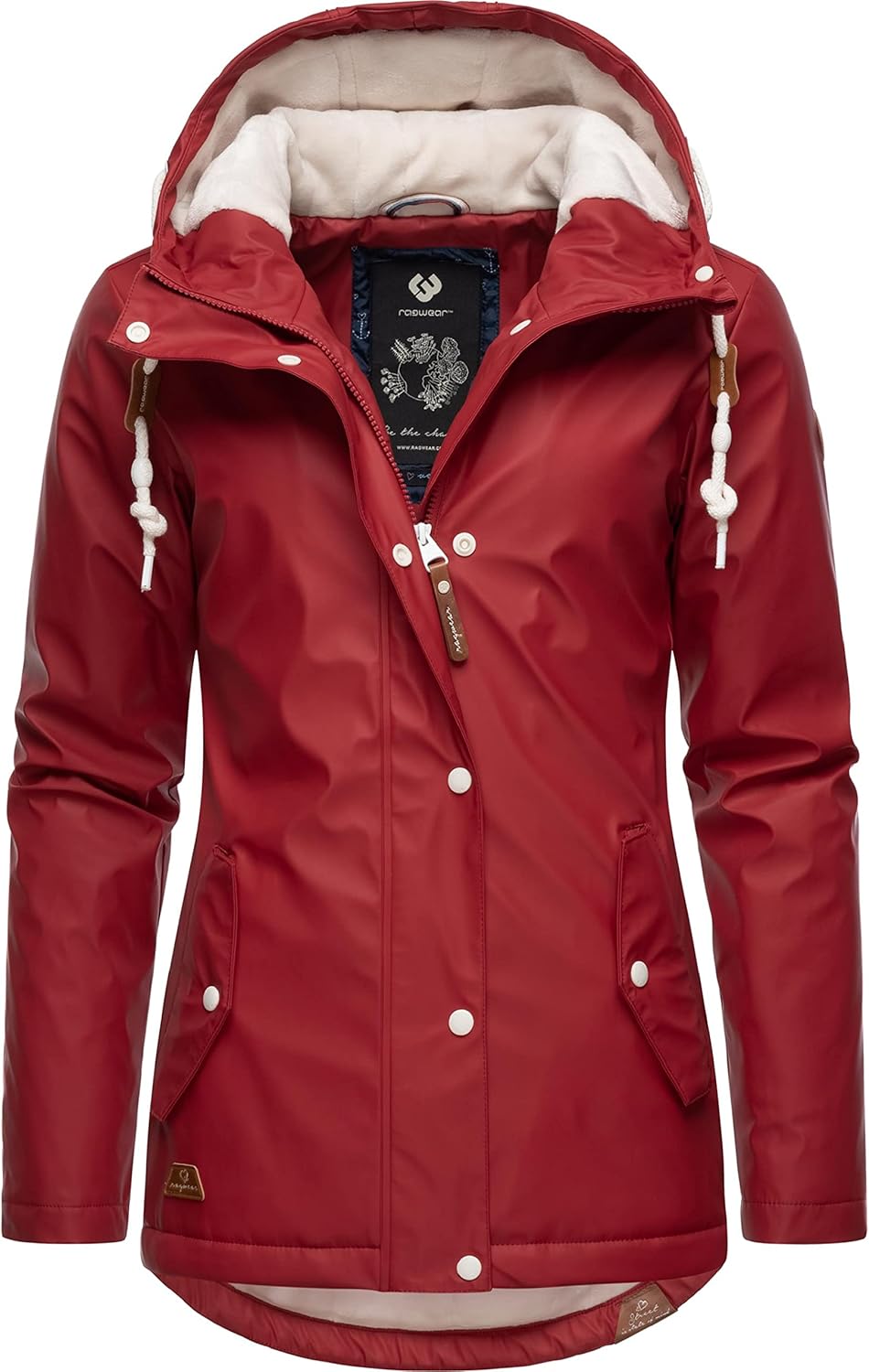 Ragwear Damen Winterjacke Kurze Regenjacke wasserdicht warm gefüttert mit Kapuze Marge XS-6XL M Red2