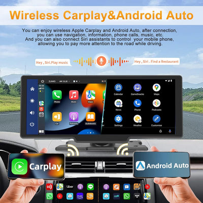 Podofo Neuestes Wireless Apple Carplay & Android Auto Tragbares Autoradio, 9.3 Zoll IPS Touchscreen