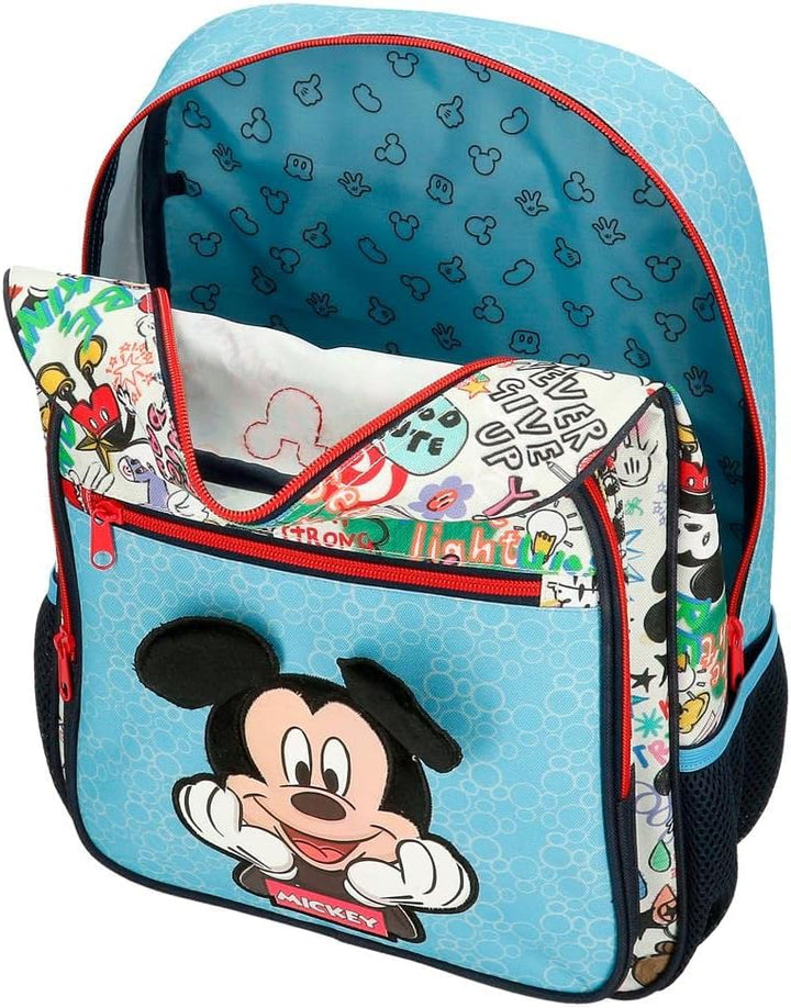 Disney Mickey Be Cool Schulrucksack mit blauem Trolley 30x38x12 cm Polyester 13.68L Rucksack 38 + Tr