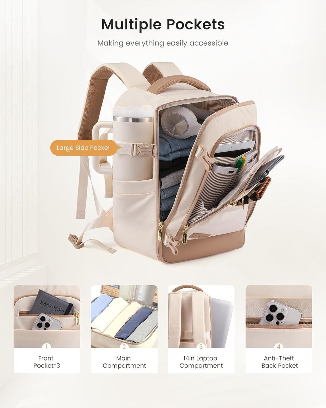 LOVEVOOK Ryanair Handgepäck 40x30x20, Handgepäck Rucksack Tasche, Reiserucksack Damen, Carry On Hand