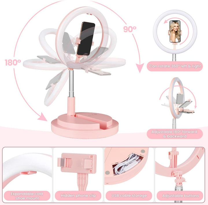 TARION LED Ringlicht: 11,8 Zoll Faltbare Ringleuchte Tisch Ringlicht mit Stativ und Handyhalter für