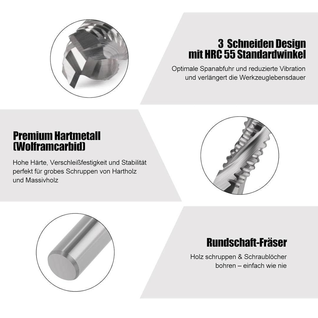 Hartmetall Schaftfräser 6mm, 22mm Schnittlänge，3 Zähne/3 Schneiden Schruppfräse CNC Fräser, HRC 55,