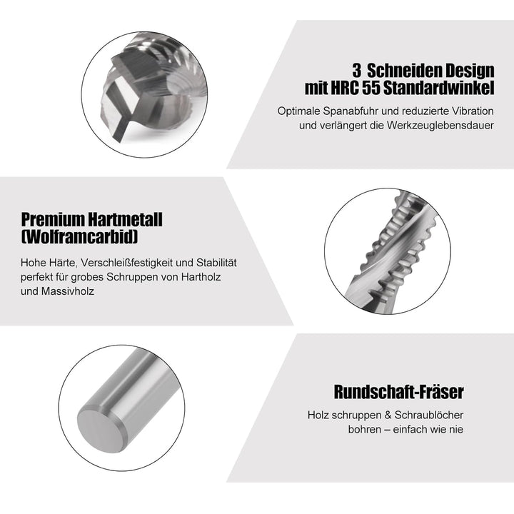 Hartmetall Schaftfräser 6mm, 22mm Schnittlänge，3 Zähne/3 Schneiden Schruppfräse CNC Fräser, HRC 55,