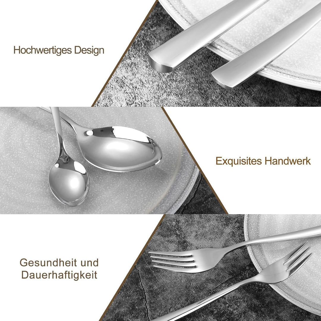 Besteck Set 6 Personen,30 teilig Edelstahl Besteck Set,Silber Cutlery Set, Elegantes Edelstahl mit M