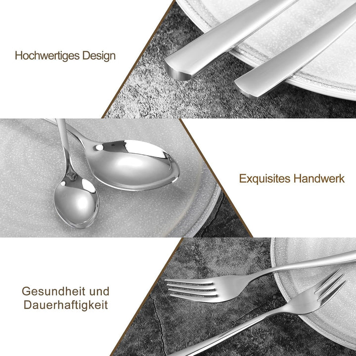 Besteck Set 6 Personen,30 teilig Edelstahl Besteck Set,Silber Cutlery Set, Elegantes Edelstahl mit M