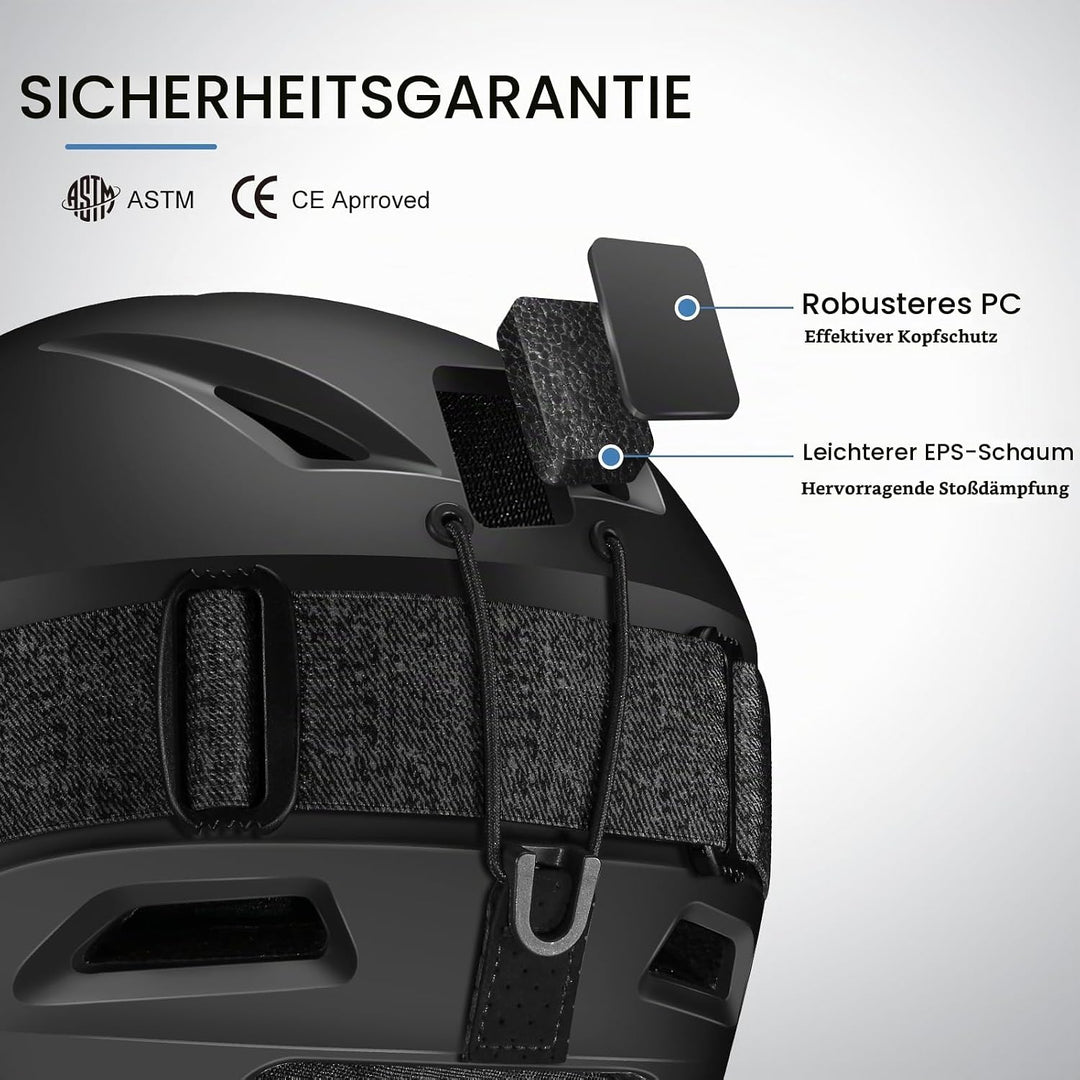 Odoland Skihelm mit Skibrille für Skifahren und Snowboard, Einstellbare Grössenverstellbar, mit Ohre